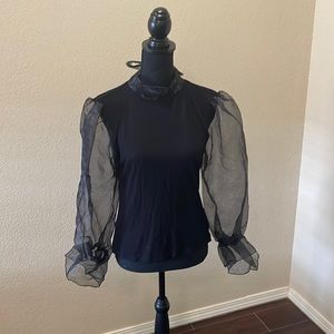 Black stretchy black top with sheer sleeve size XL fits like a large.